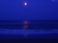 満月の海とサーファー