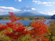秋の精進湖と富士山