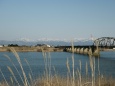 冬晴れの布施田橋と九頭竜川 