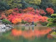 栗林公園の和船と紅葉