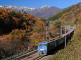 冠雪の谷川岳と紅葉とEH200貨物