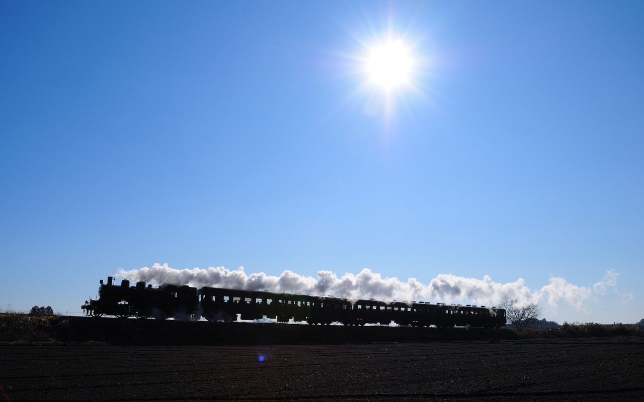 鉄道 蒸気機関車 太陽とシルエットの蒸気機関車 壁紙1280x800 壁紙館