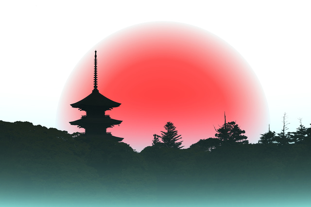 金栄山妙成寺五重塔と太陽