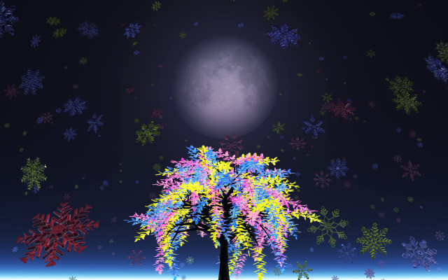 雪の結晶降る月夜