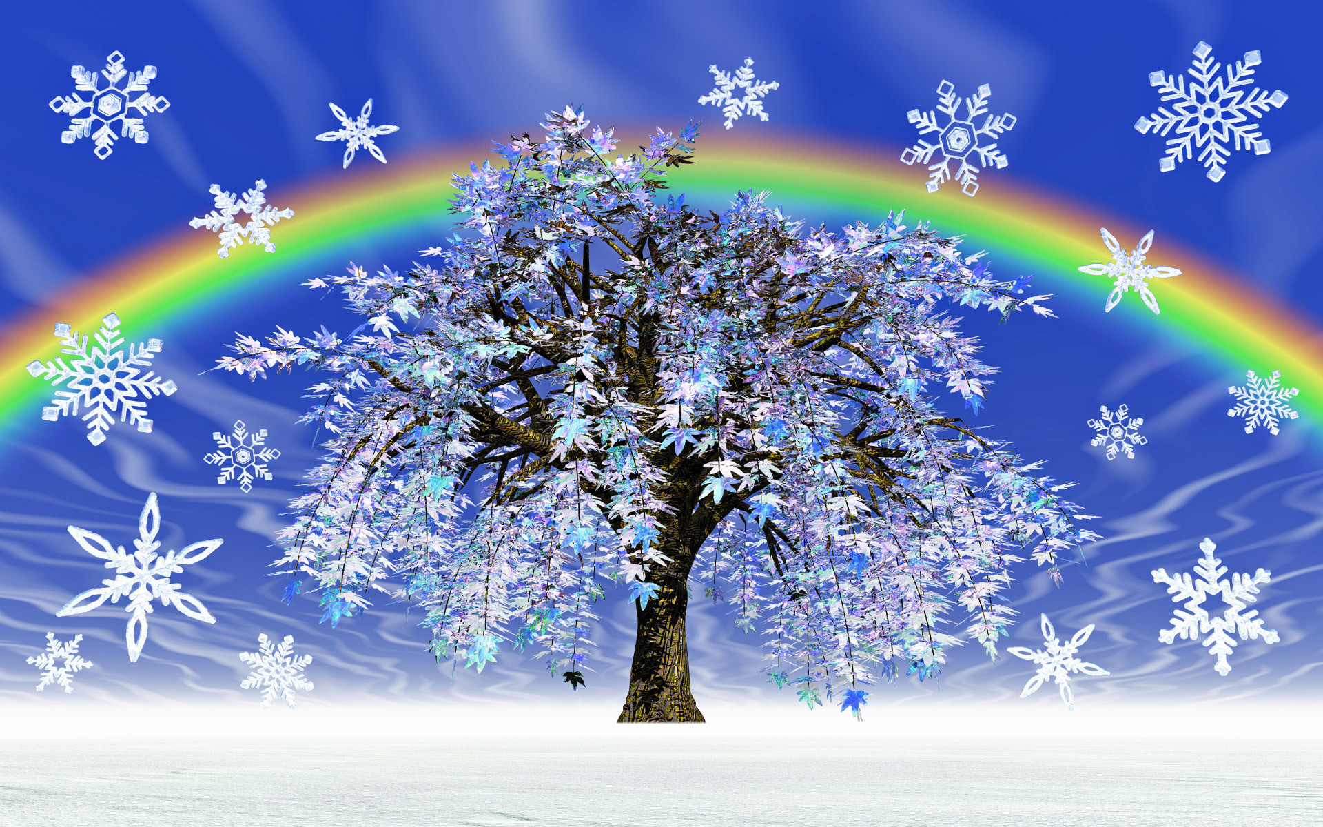 3dcg 虹と雪の結晶 壁紙19x10 壁紙館