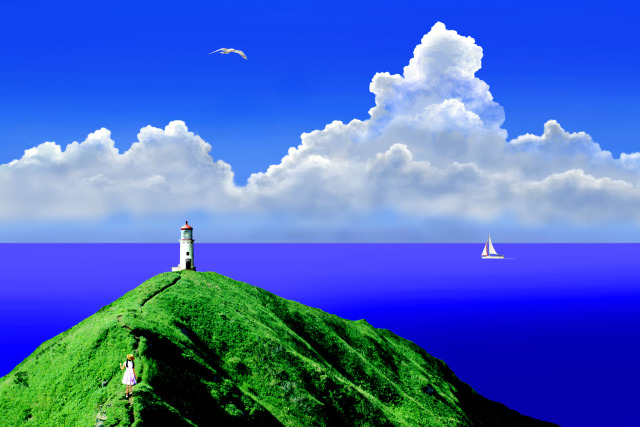 青い海 灯台 岬