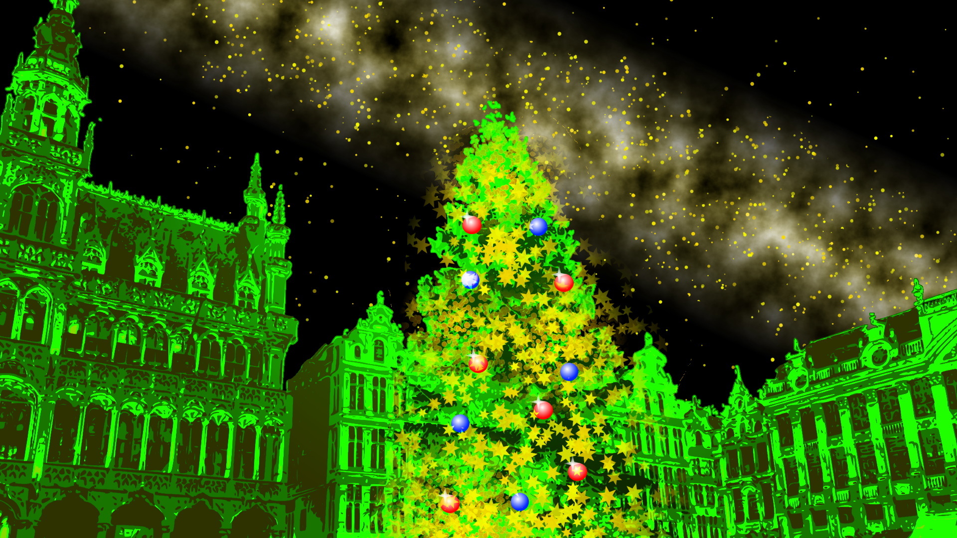 イラスト 絵画 Green Grand Place Xmas 壁紙19x1080 壁紙館