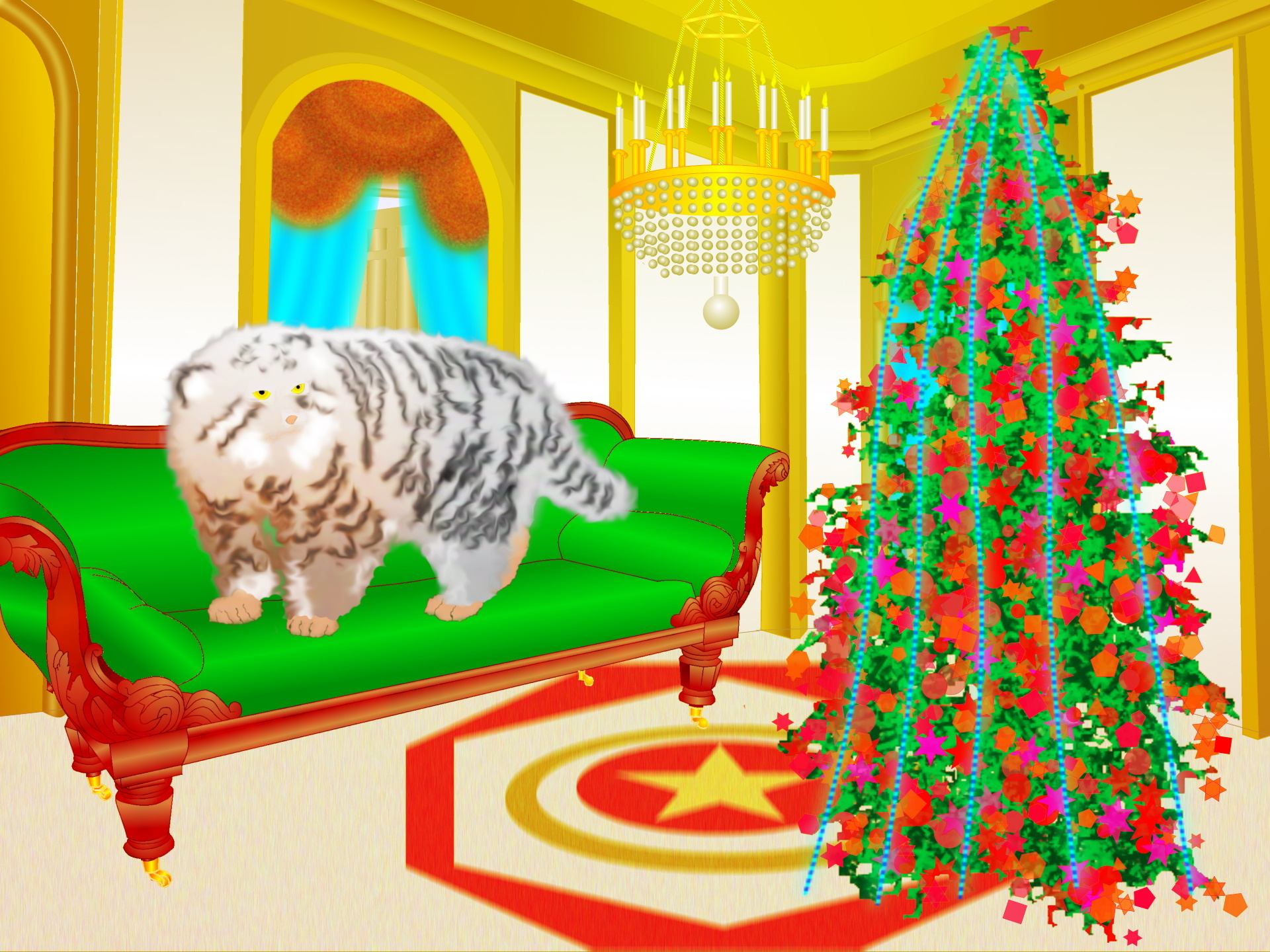 イラスト 絵画 大きな猫のクリスマス 壁紙19x1440 壁紙館
