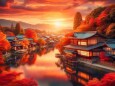 夕暮れ時の京都