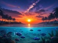 AI南太平洋の夕暮れ