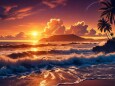 南太平洋の夕暮れ(AI)