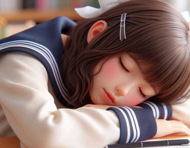 机で寝ている女子校生