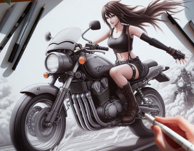 バイクを走らせているティファ