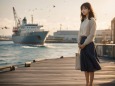船を見送る女性
