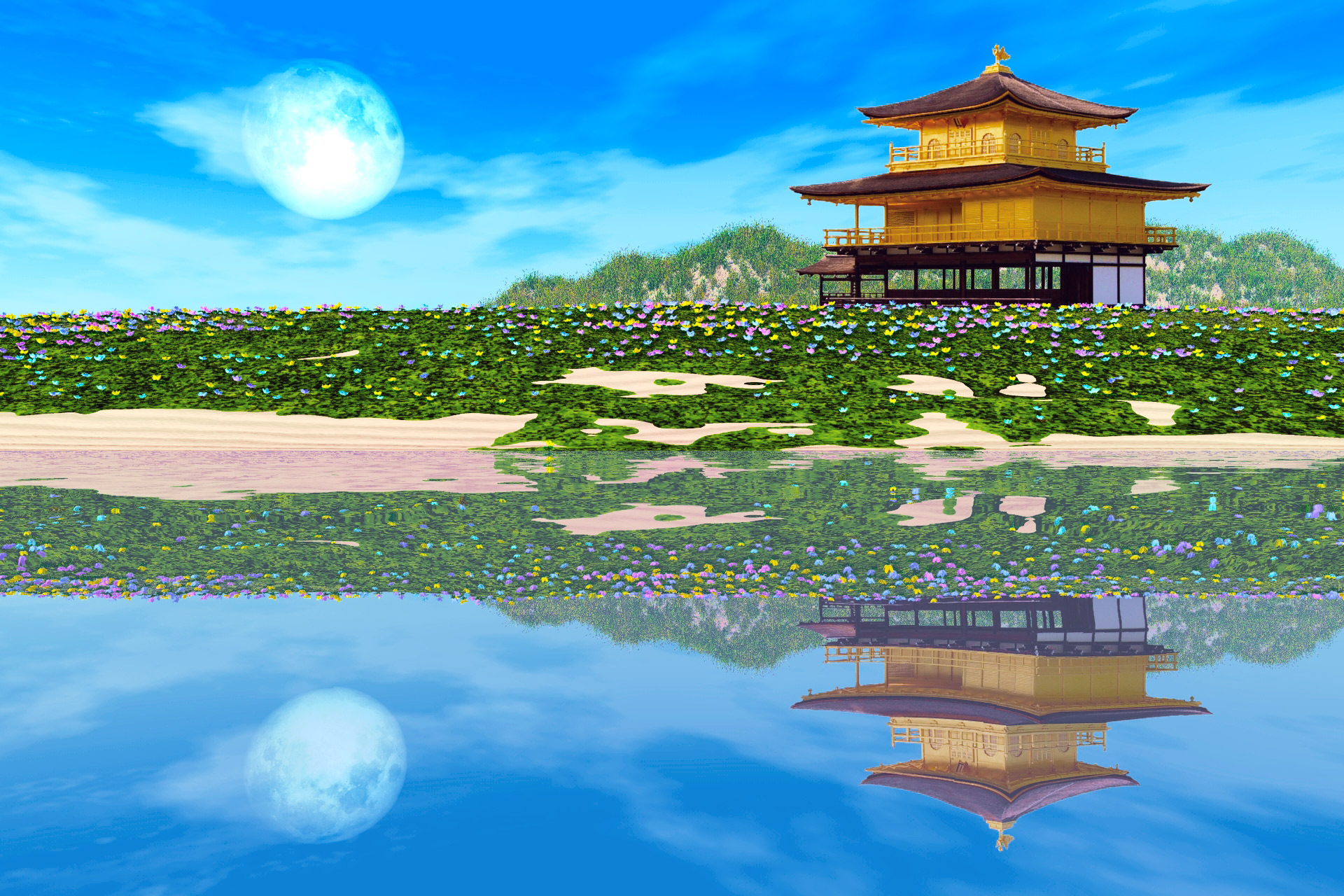 3dcg 春の金閣寺 壁紙19x1280 壁紙館 3dcg 春の金閣寺 壁紙19x1280 壁紙館