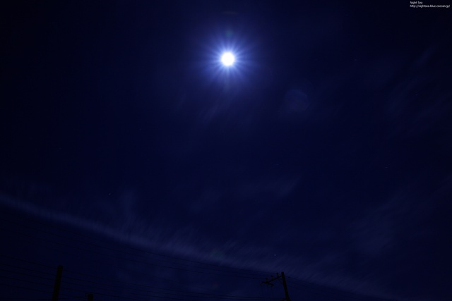 満月と飛行機雲