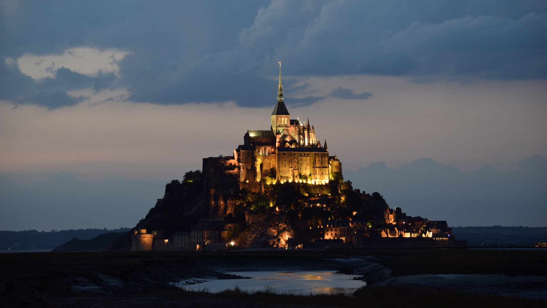 外国の風景 モンサンミッシェル夕景 壁紙19x1080 壁紙館