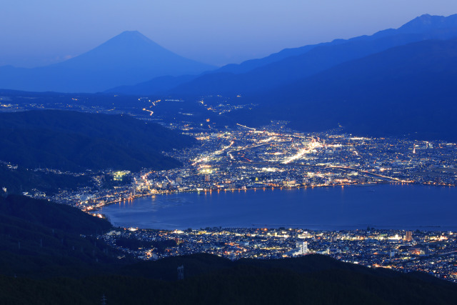 高ボッチから見る富士山諏訪湖