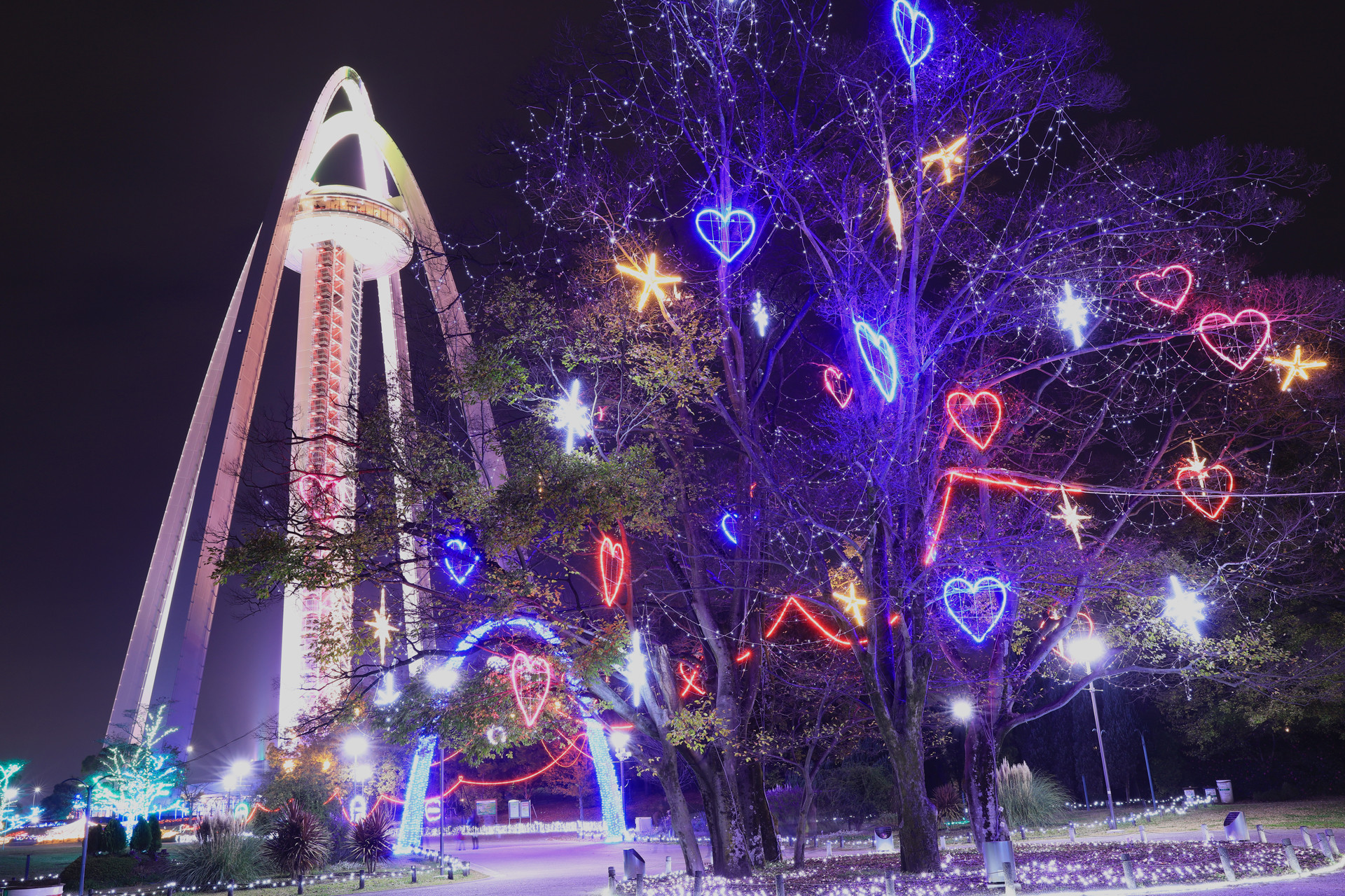 夜景 花火 イルミ 138タワーパークのクリスマス 壁紙19x1280 壁紙館