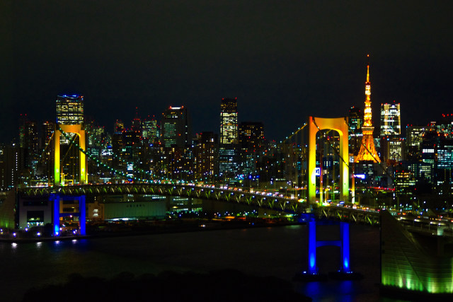 夜景 花火 イルミ レインボーブリッジ 壁紙館