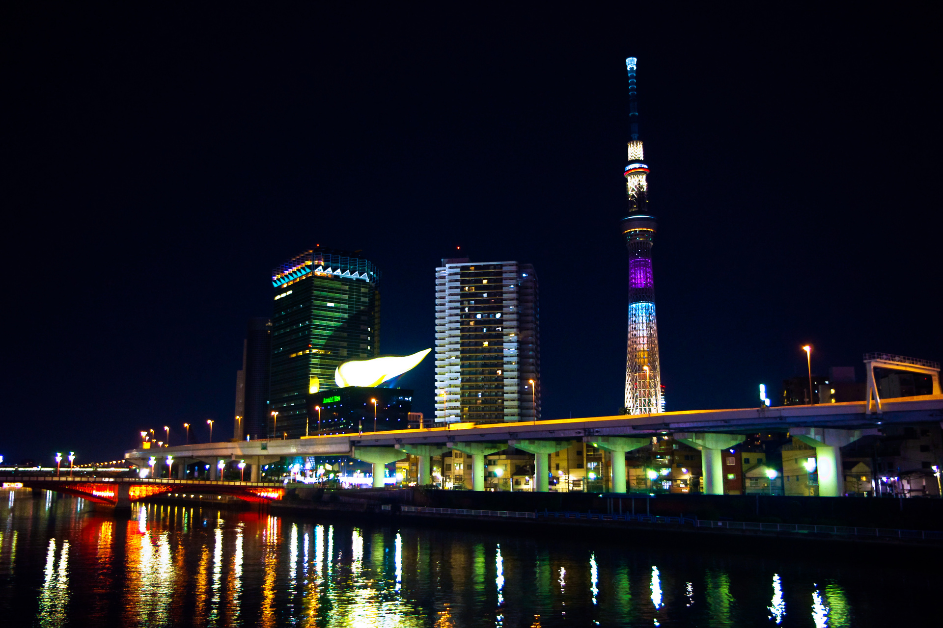 夜景 花火 イルミ スカイツリー 駒形橋から 壁紙19x1280 壁紙館