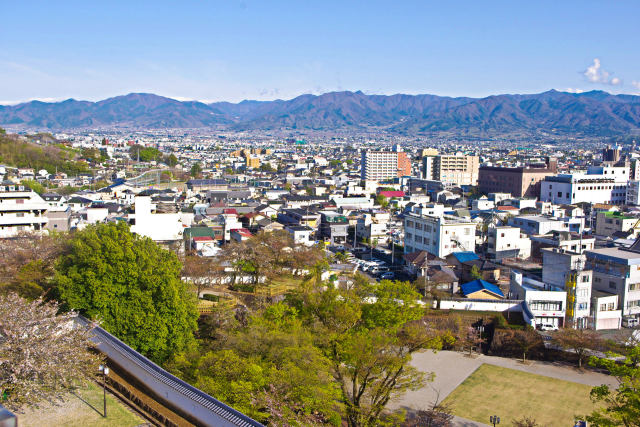 甲府城跡より甲府盆地遠望