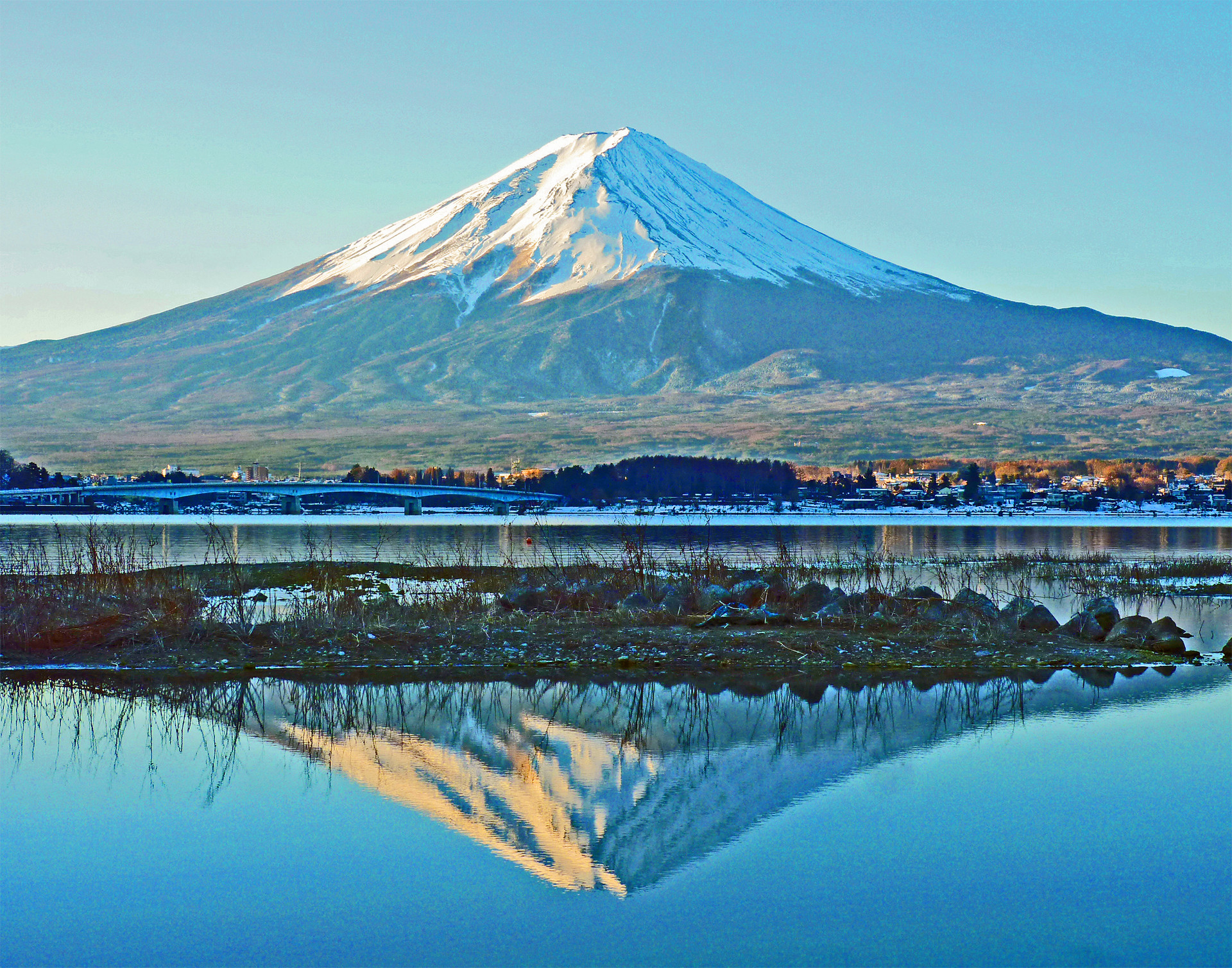 日本の風景 逆さ富士 河口湖 壁紙19x1509 壁紙館