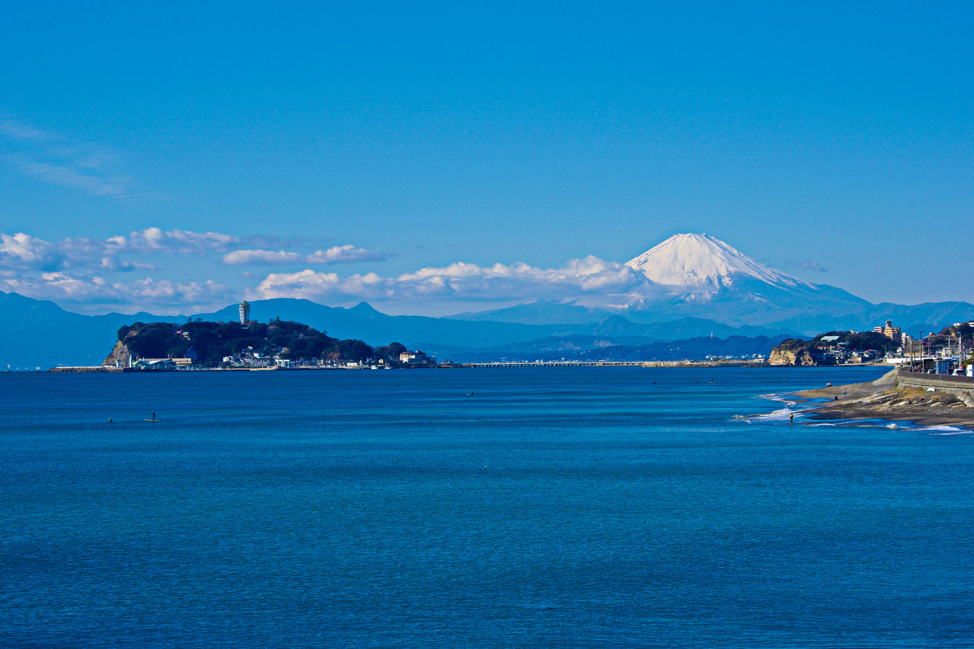 日本の風景 江ノ島と富士山 壁紙19x1280 壁紙館