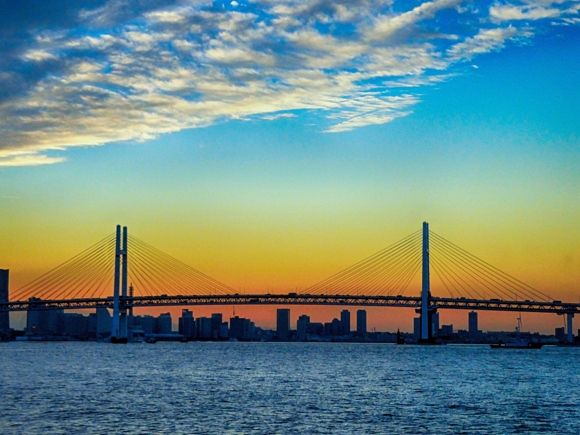 朝焼け 夕焼け ベイブリッジ夕景 壁紙19x1440 壁紙館