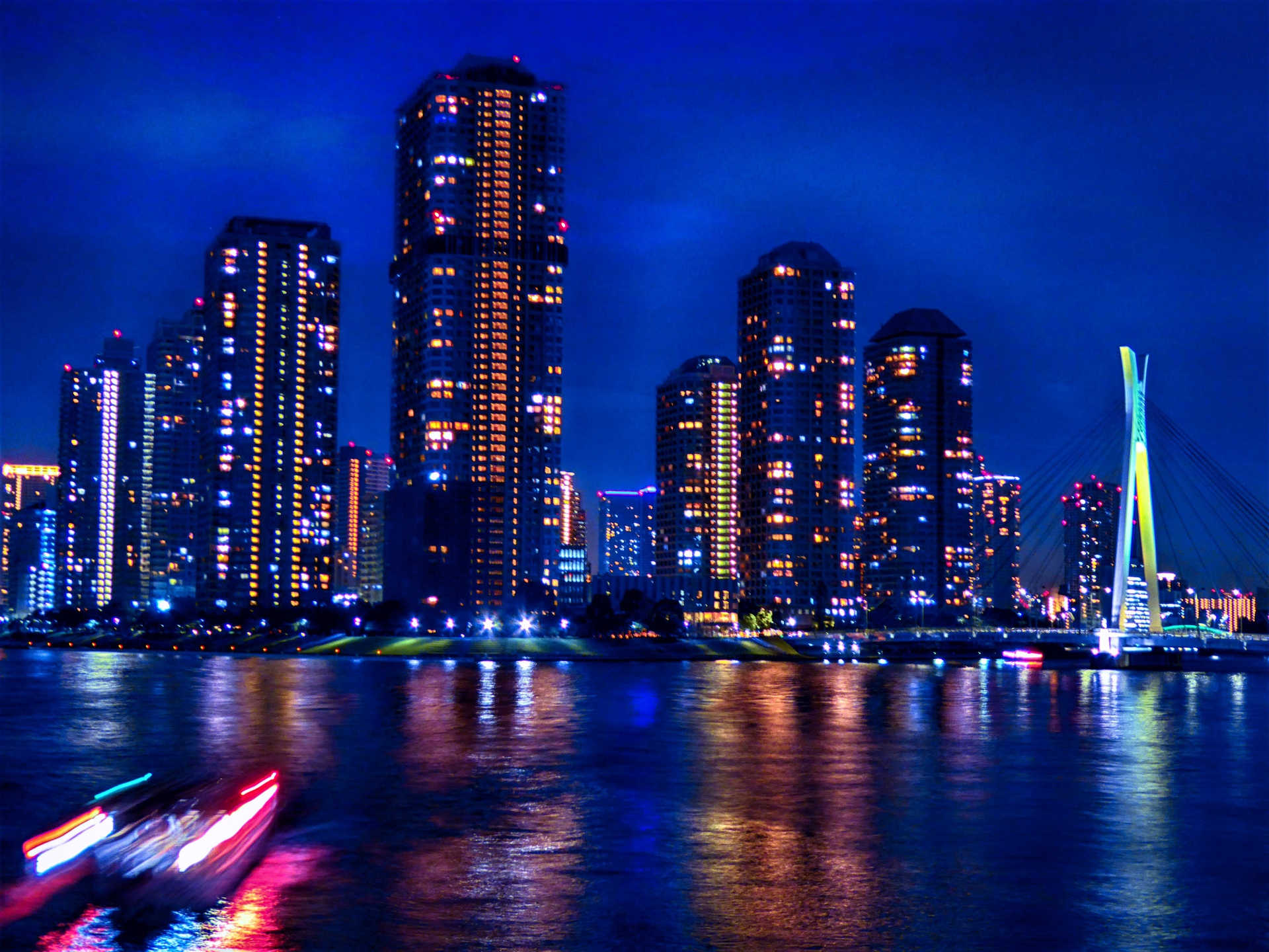 夜景 花火 イルミ 隅田川の夜景 壁紙19x1440 壁紙館