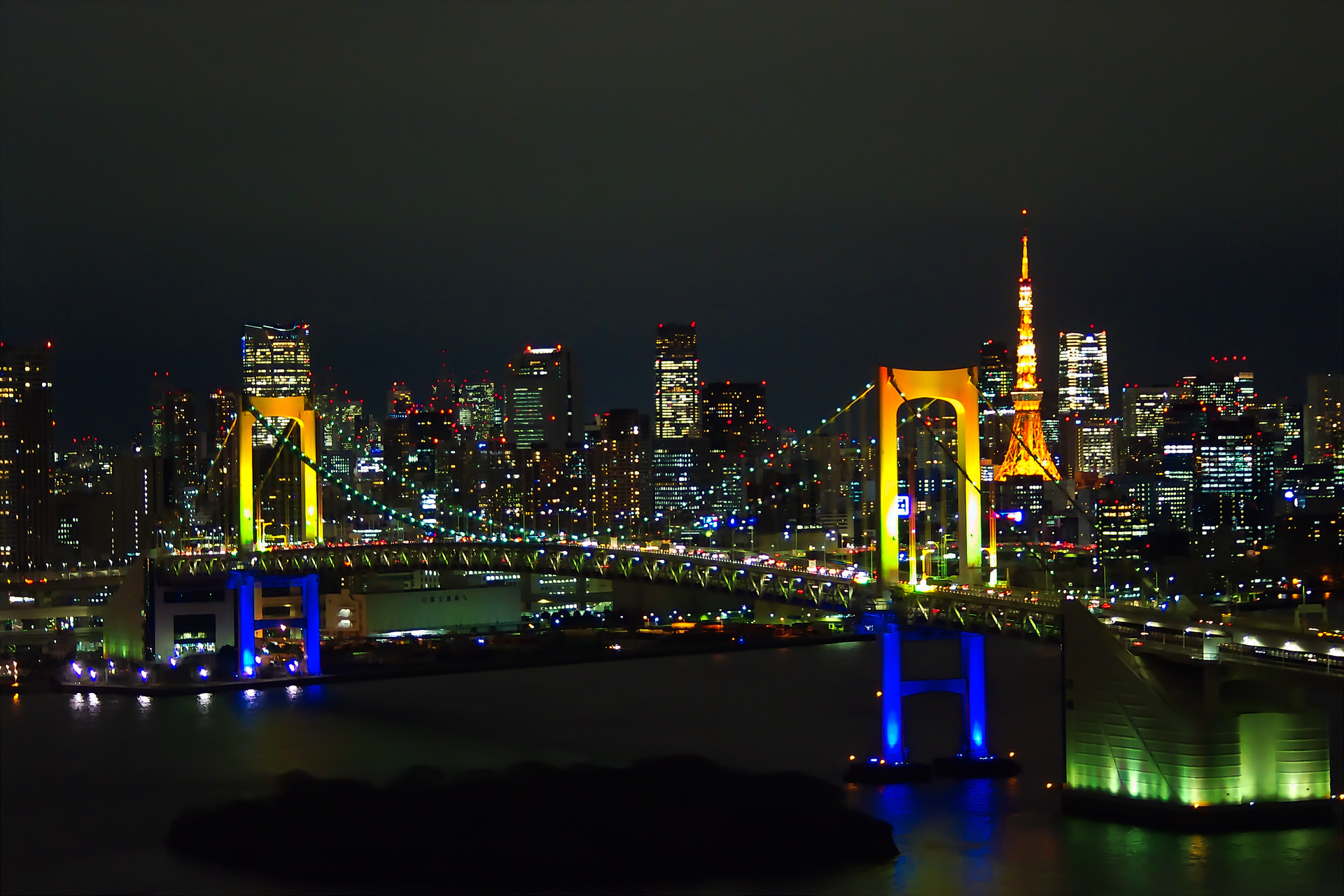 夜景 花火 イルミ レインボーブリッジ 壁紙19x1280 壁紙館