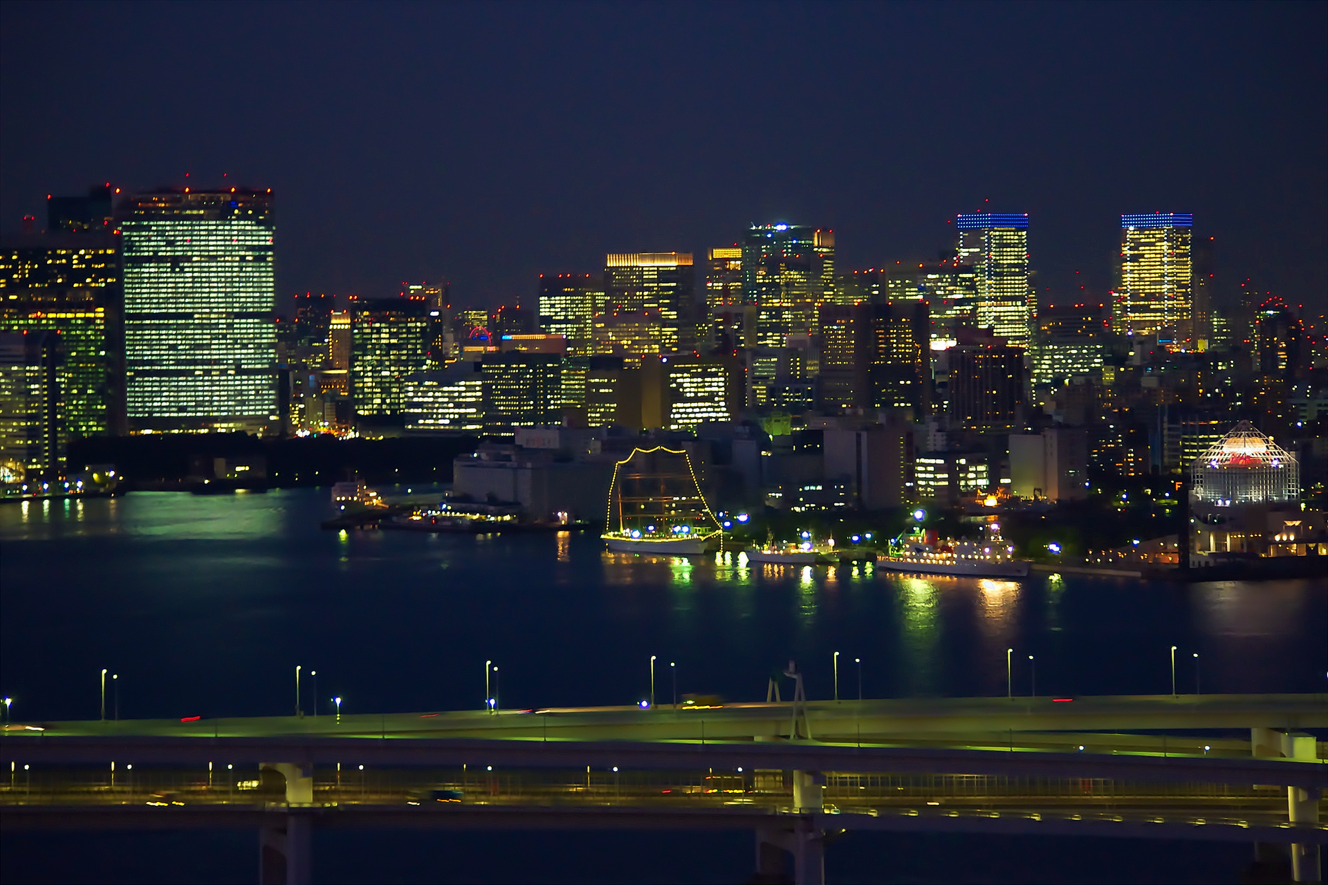 夜景 花火 イルミ お台場からの夜景 壁紙19x1280 壁紙館