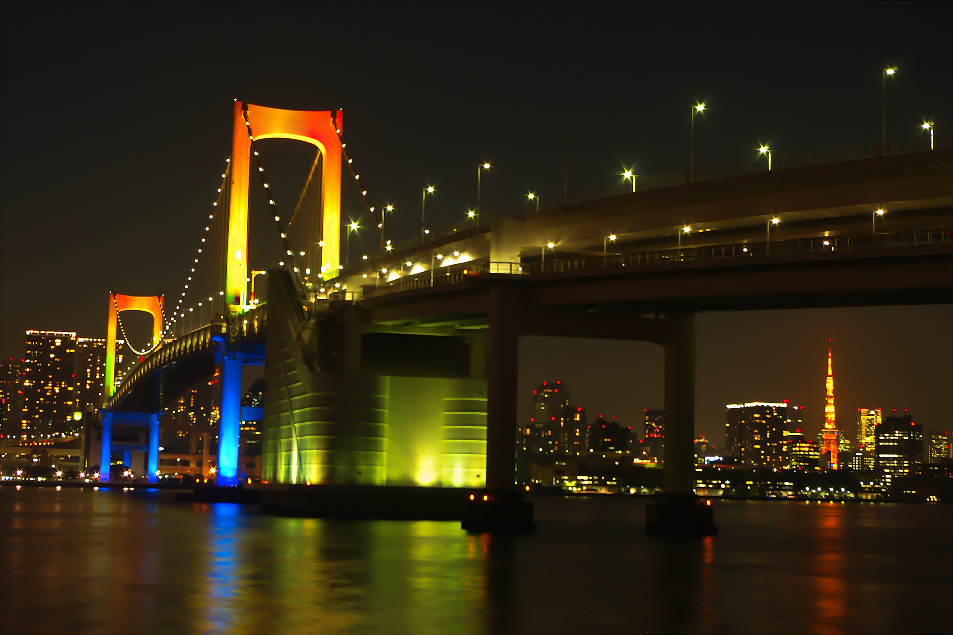 夜景 花火 イルミ レインボーブリッジ 壁紙19x1280 壁紙館