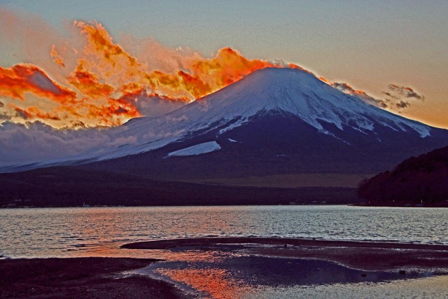 燃える夕富士