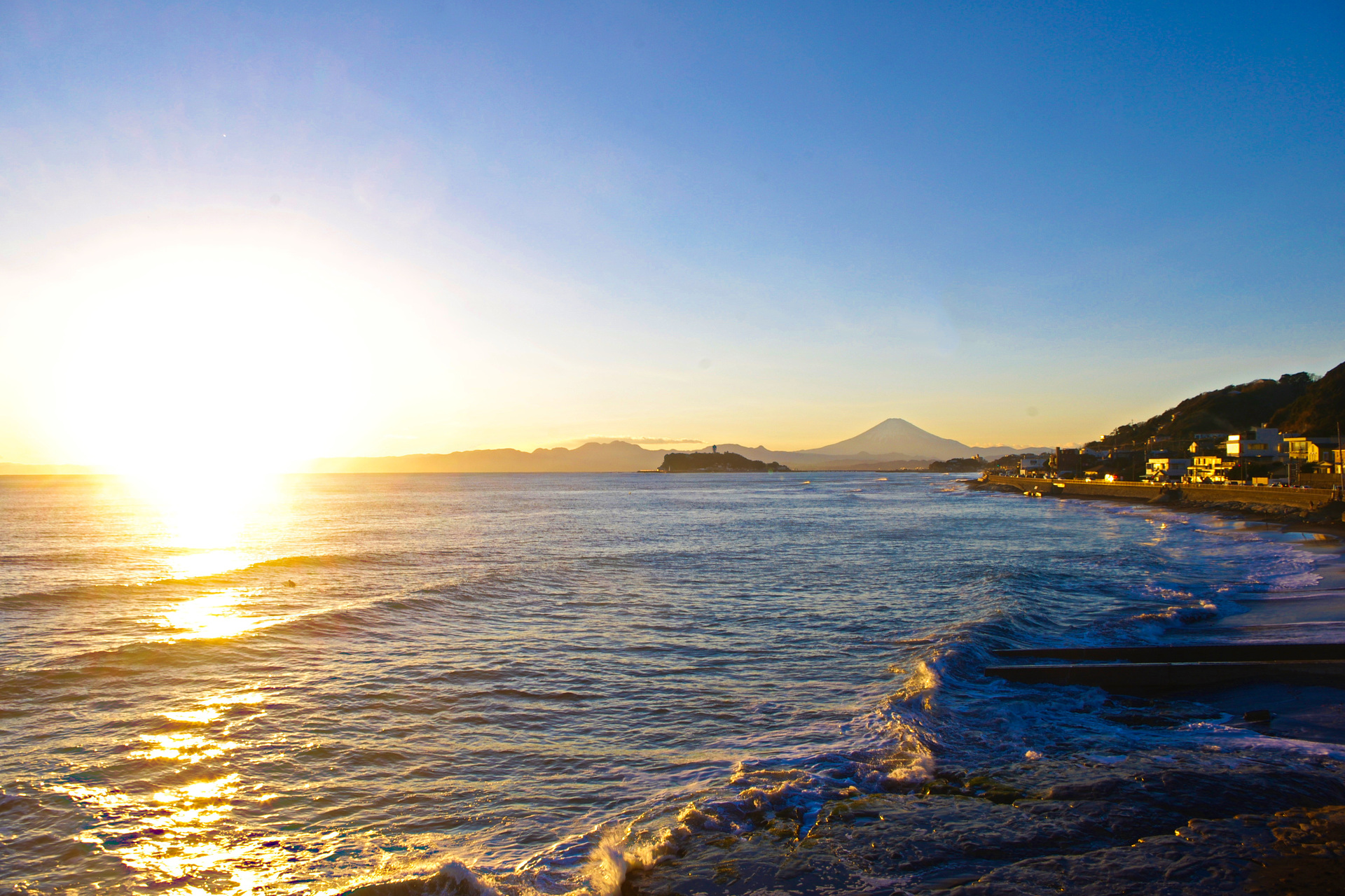 日本の風景 夕暮れ迫る湘南の海 壁紙19x1280 壁紙館