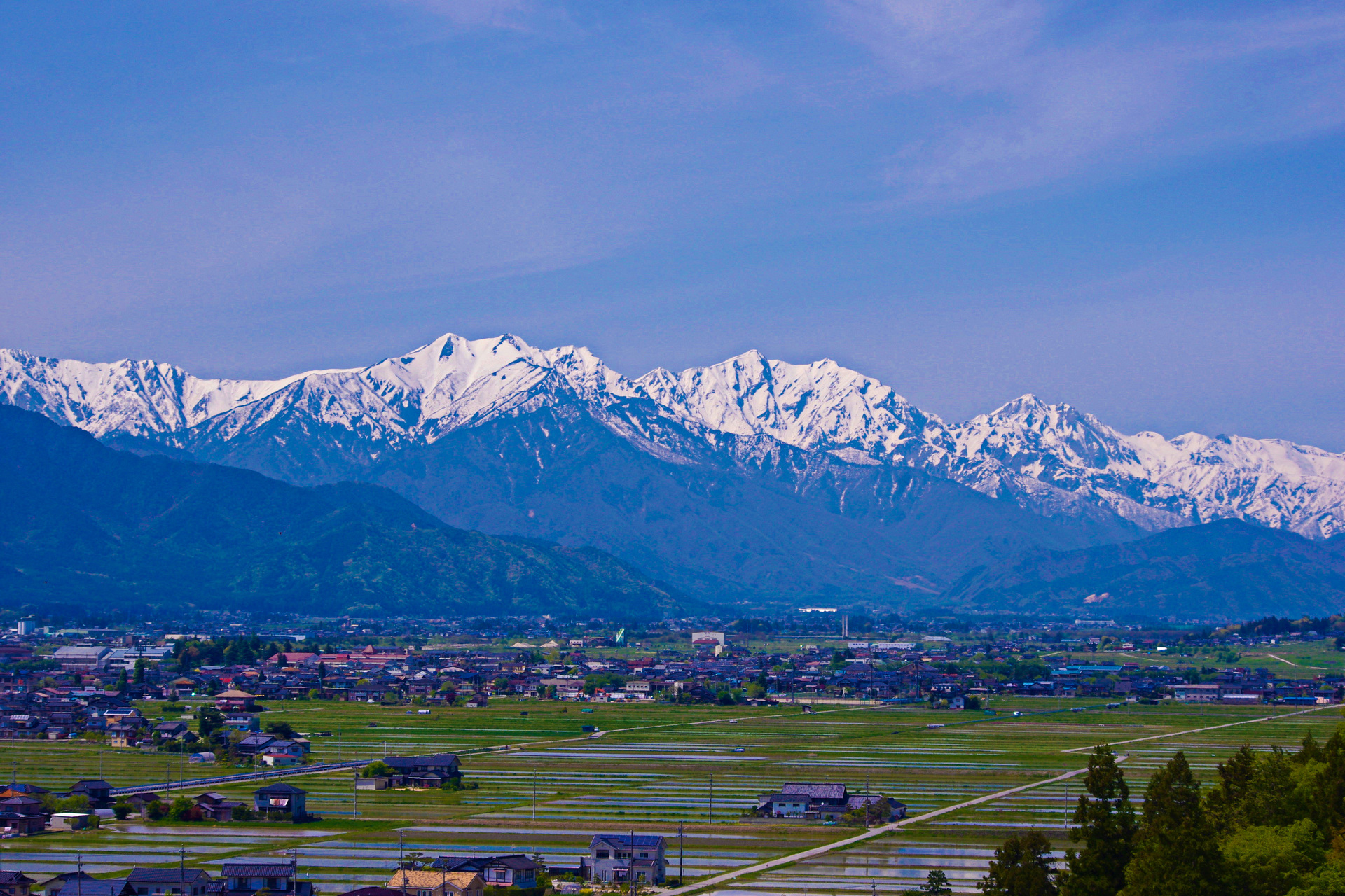 日本の風景 安曇野から北アルプスの山並み 壁紙19x1280 壁紙館