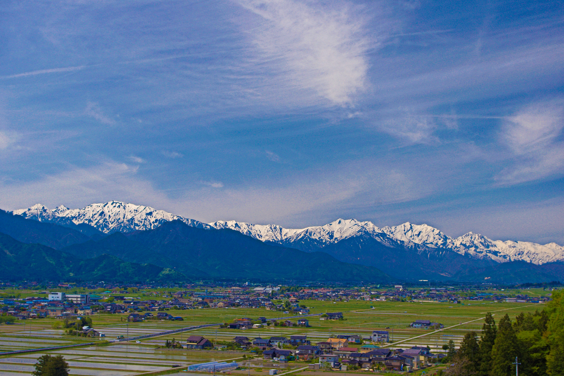 日本の風景 安曇野 田園風景と北アルプス 壁紙19x1280 壁紙館