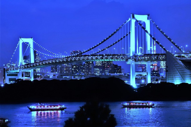 レインボーブリッジと屋形船