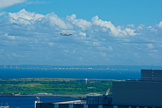 若洲公園上空の旅客機