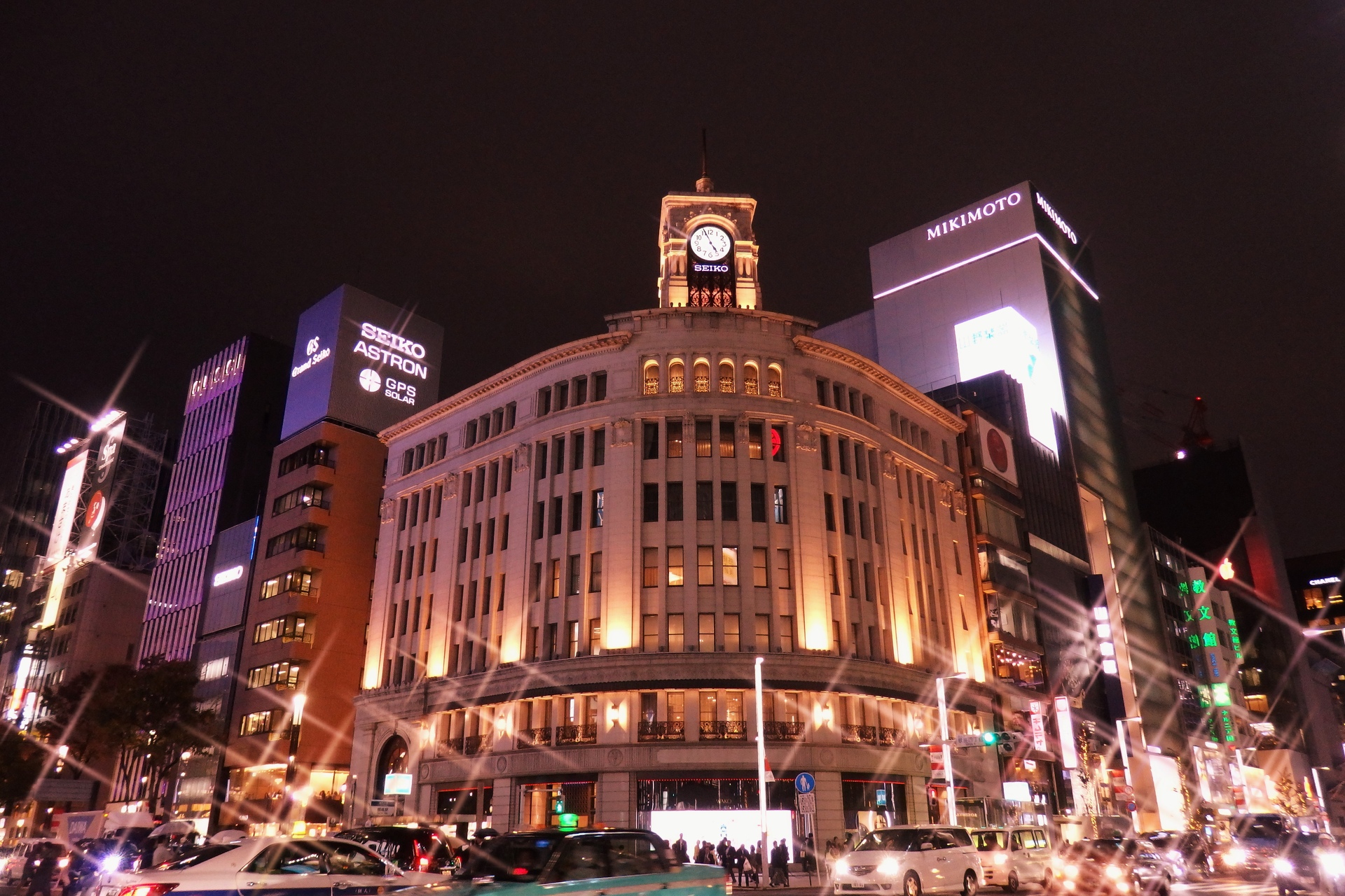 夜景 花火 イルミ 銀座和光 壁紙1920x1280 壁紙館