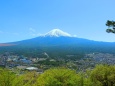 河口湖の街並みと富士山