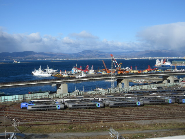 函館港湾とJR車両
