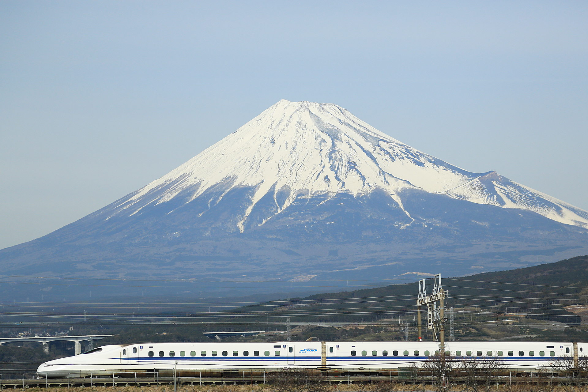 鉄道 新幹線 曇り時の富士山と新幹線 壁紙19x1280 壁紙館