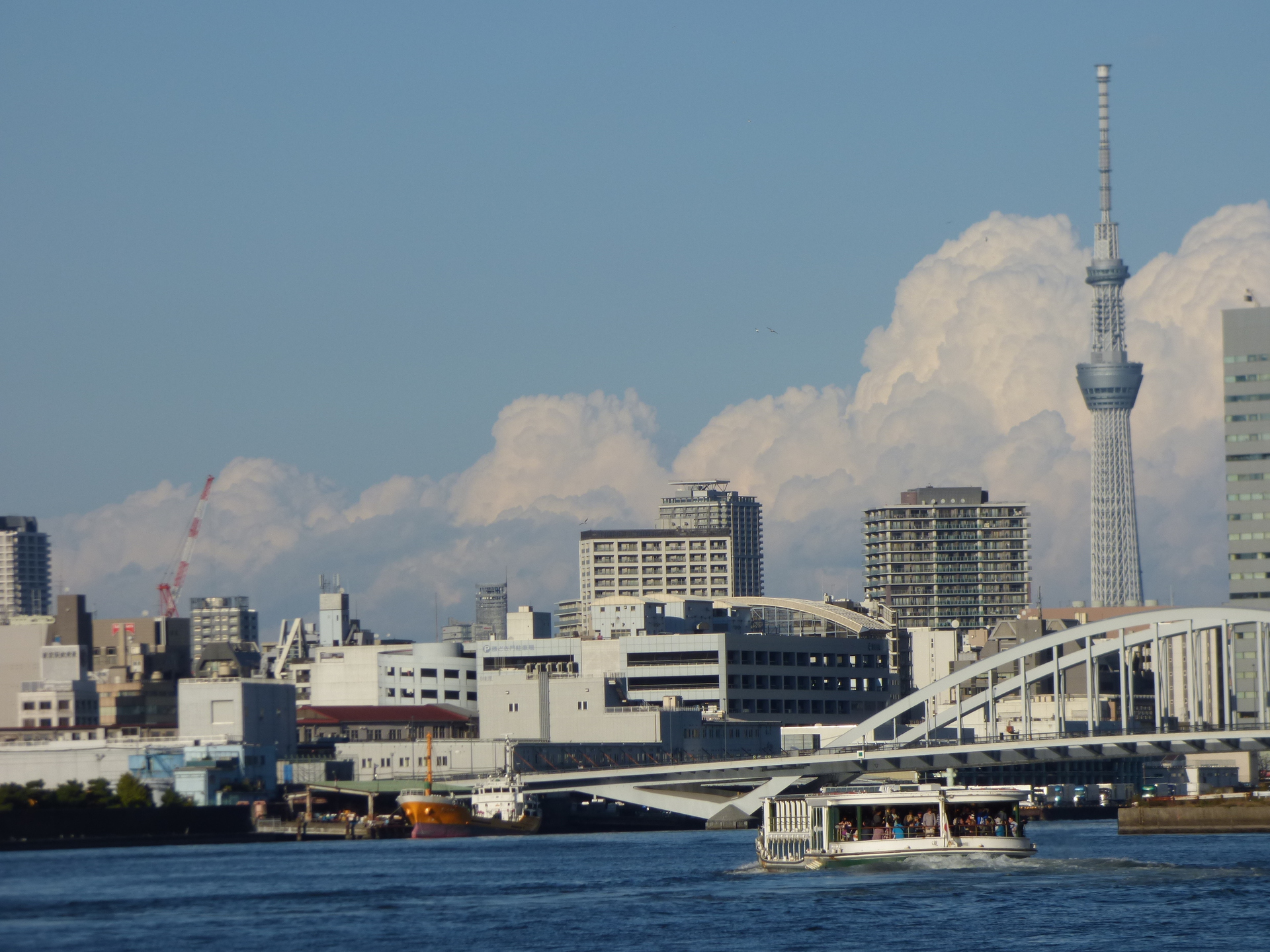 船舶 スカイツリーと雲と船 壁紙19x1440 壁紙館