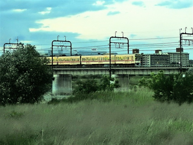 多摩川を渡る京王電車