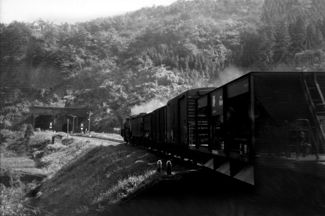 トンネルに向かう貨物列車