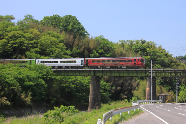 鉄橋を渡る観光列車